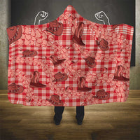 Red Palaka Hawaii Cowboy Hooded Blanket Puakenikeni Lei Paniolo Papale Seamless Vibes - Polynesian Pride