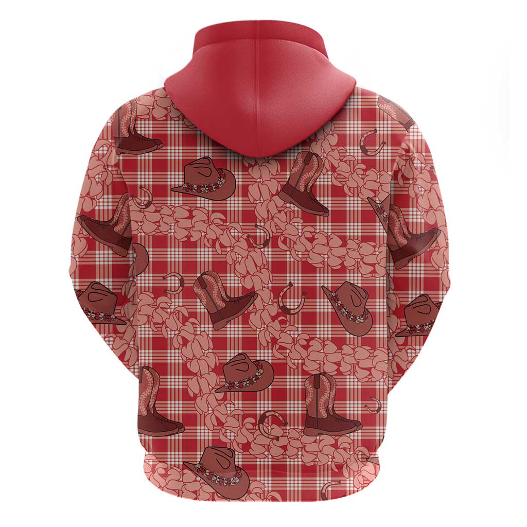 Red Palaka Hawaii Cowboy Hoodie Puakenikeni Lei Paniolo Papale Seamless Vibes - Polynesian Pride