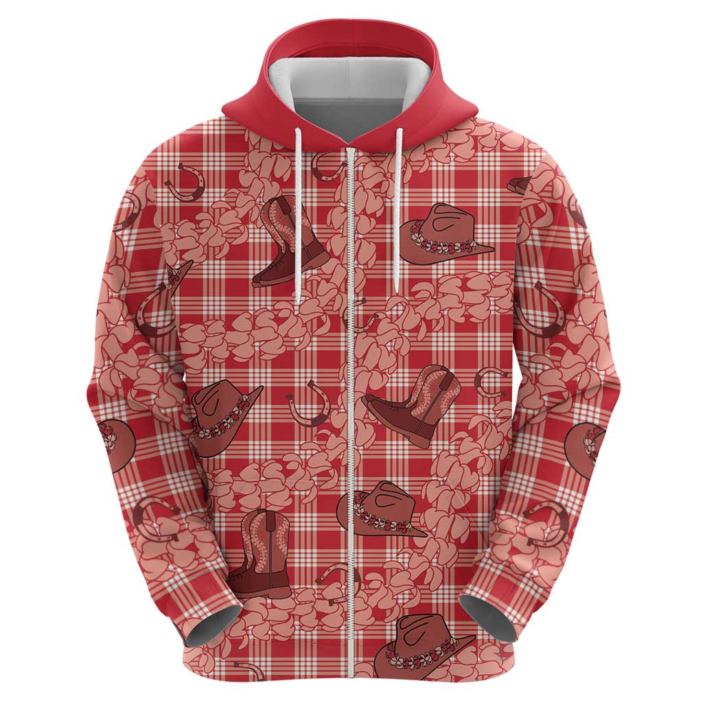 Red Palaka Hawaii Cowboy Hoodie Puakenikeni Lei Paniolo Papale Seamless Vibes - Polynesian Pride