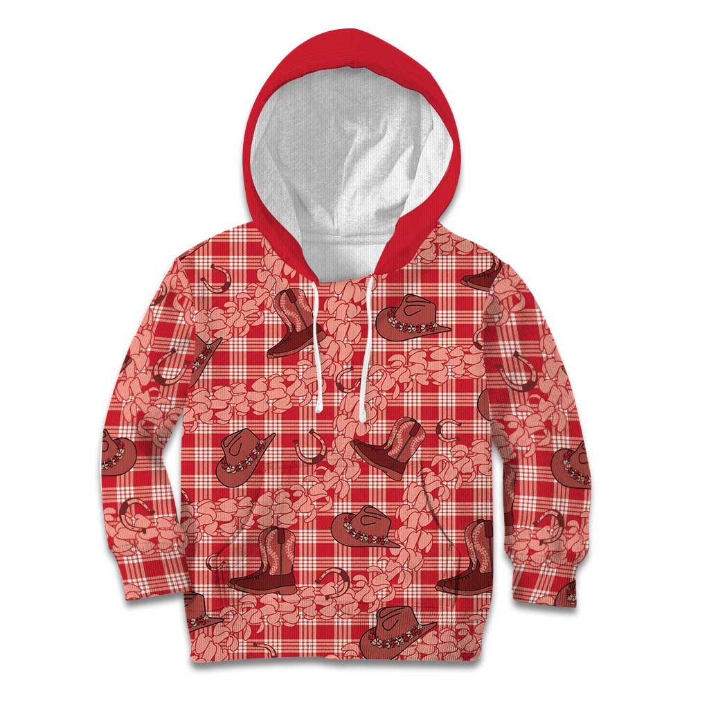 Red Palaka Hawaii Cowboy Kid Hoodie Puakenikeni Lei Paniolo Papale Seamless Vibes - Polynesian Pride