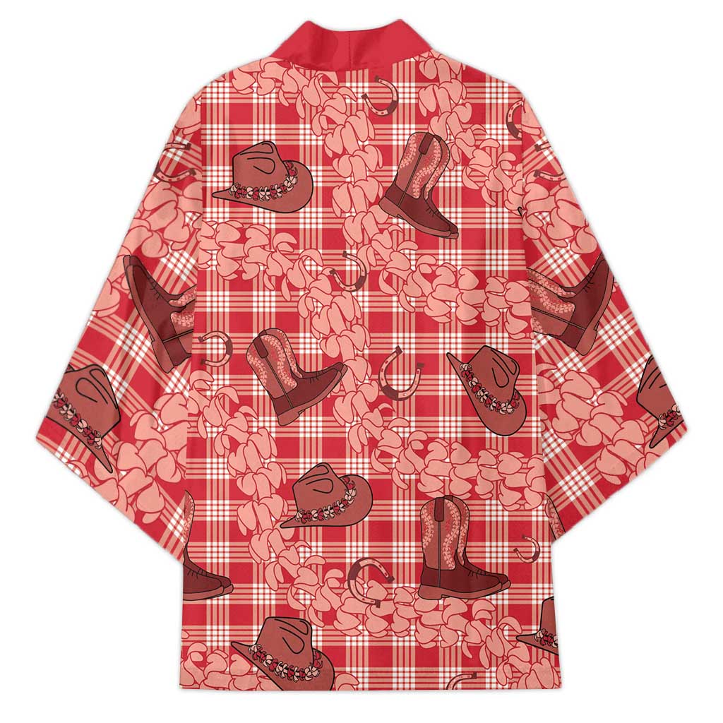 Red Palaka Hawaii Cowboy Kimono Puakenikeni Lei Paniolo Papale Seamless Vibes - Polynesian Pride