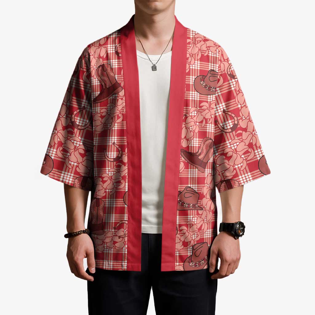 Red Palaka Hawaii Cowboy Kimono Puakenikeni Lei Paniolo Papale Seamless Vibes - Polynesian Pride