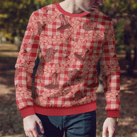 Red Palaka Hawaii Cowboy Ugly Christmas Sweater Puakenikeni Lei Paniolo Papale Seamless Vibes - Polynesian Pride