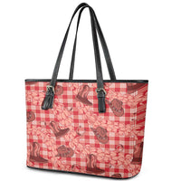 Red Palaka Hawaii Cowboy Leather Tote Bag Puakenikeni Lei Paniolo Papale Seamless Vibes - Polynesian Pride