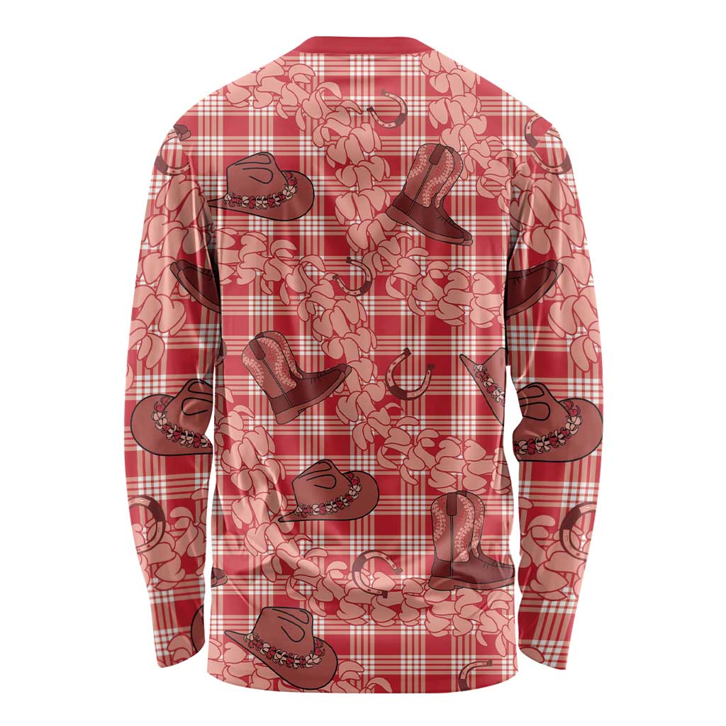 Red Palaka Hawaii Cowboy Long Sleeve Shirt Puakenikeni Lei Paniolo Papale Seamless Vibes - Polynesian Pride