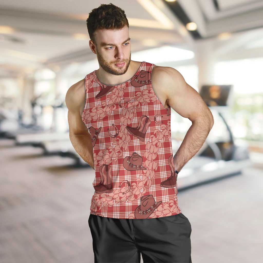Red Palaka Hawaii Cowboy Men Tank Top Puakenikeni Lei Paniolo Papale Seamless Vibes - Polynesian Pride
