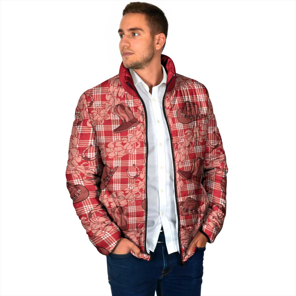Red Palaka Hawaii Cowboy Padded Jacket Puakenikeni Lei Paniolo Papale Seamless Vibes - Polynesian Pride