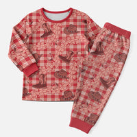 Red Palaka Hawaii Cowboy Christmas Pajama Set Puakenikeni Lei Paniolo Papale Seamless Vibes - Polynesian Pride