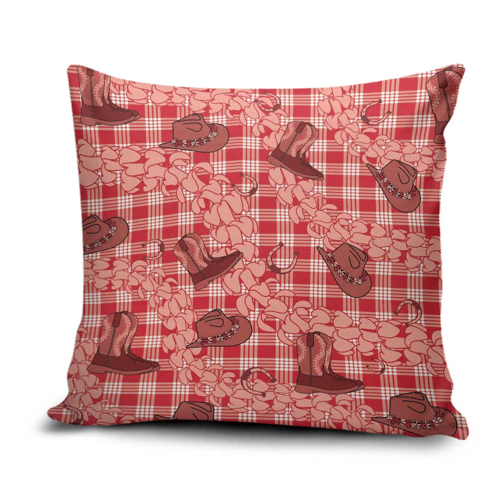 Red Palaka Hawaii Cowboy Pillow Cover Puakenikeni Lei Paniolo Papale Seamless Vibes - Polynesian Pride