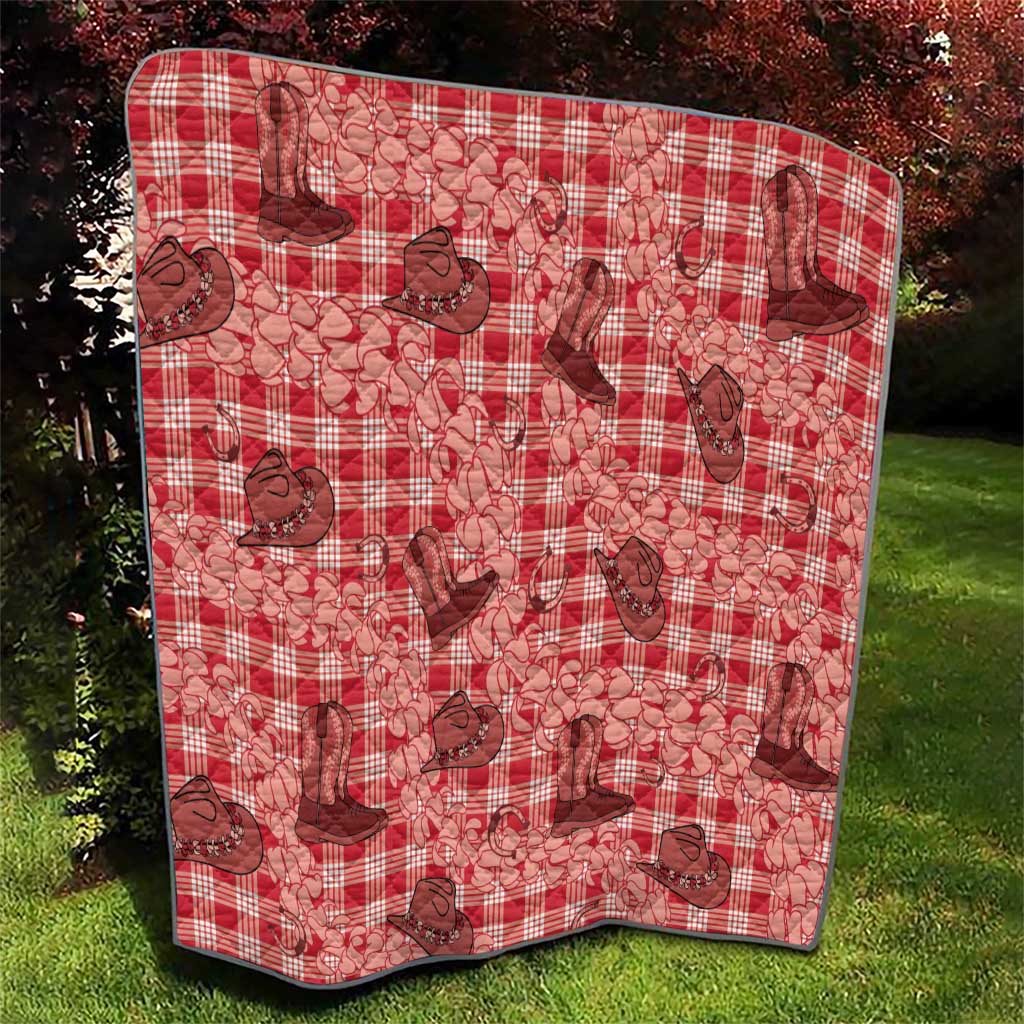 Red Palaka Hawaii Cowboy Quilt Puakenikeni Lei Paniolo Papale Seamless Vibes - Polynesian Pride