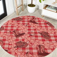 Red Palaka Hawaii Cowboy Round Carpet Puakenikeni Lei Paniolo Papale Seamless Vibes - Polynesian Pride