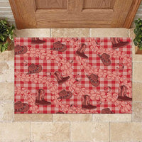 Red Palaka Hawaii Cowboy Rubber Doormat Puakenikeni Lei Paniolo Papale Seamless Vibes LT14 Red - Polynesian Pride