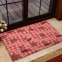 Red Palaka Hawaii Cowboy Rubber Doormat Puakenikeni Lei Paniolo Papale Seamless Vibes LT14 - Polynesian Pride