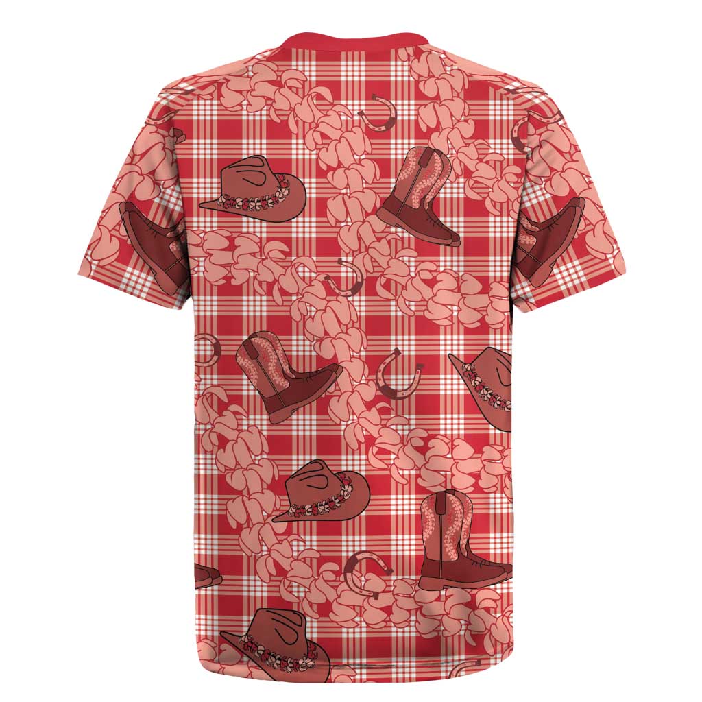 Red Palaka Hawaii Cowboy Rugby Jersey Puakenikeni Lei Paniolo Papale Seamless Vibes LT14 - Polynesian Pride