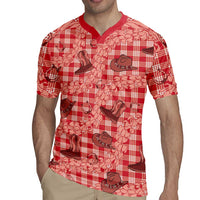 Red Palaka Hawaii Cowboy Rugby Jersey Puakenikeni Lei Paniolo Papale Seamless Vibes LT14 - Polynesian Pride