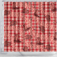 Red Palaka Hawaii Cowboy Shower Curtain Puakenikeni Lei Paniolo Papale Seamless Vibes - Polynesian Pride