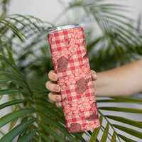 Red Palaka Hawaii Cowboy Skinny Tumbler Puakenikeni Lei Paniolo Papale Seamless Vibes - Polynesian Pride