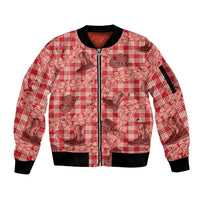 Red Palaka Hawaii Cowboy Sleeve Zip Bomber Jacket Puakenikeni Lei Paniolo Papale Seamless Vibes - Polynesian Pride