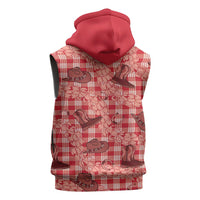 Red Palaka Hawaii Cowboy Sleeveless Hoodie Puakenikeni Lei Paniolo Papale Seamless Vibes - Polynesian Pride