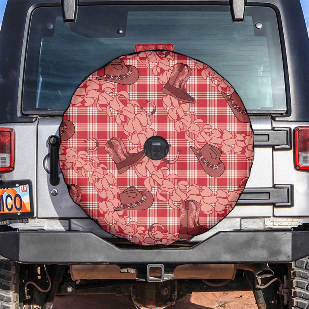 Red Palaka Hawaii Cowboy Spare Tire Cover Puakenikeni Lei Paniolo Papale Seamless Vibes - Polynesian Pride