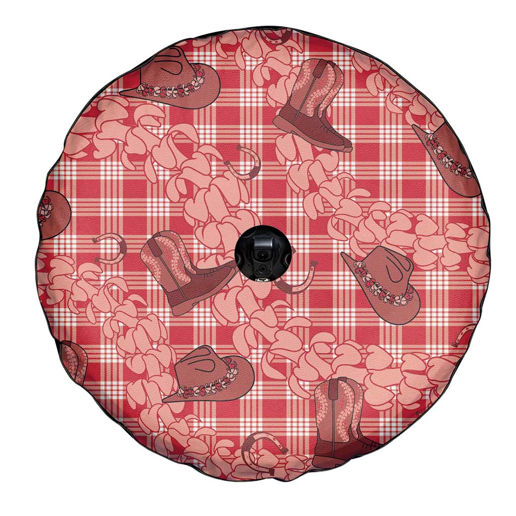 Red Palaka Hawaii Cowboy Spare Tire Cover Puakenikeni Lei Paniolo Papale Seamless Vibes - Polynesian Pride