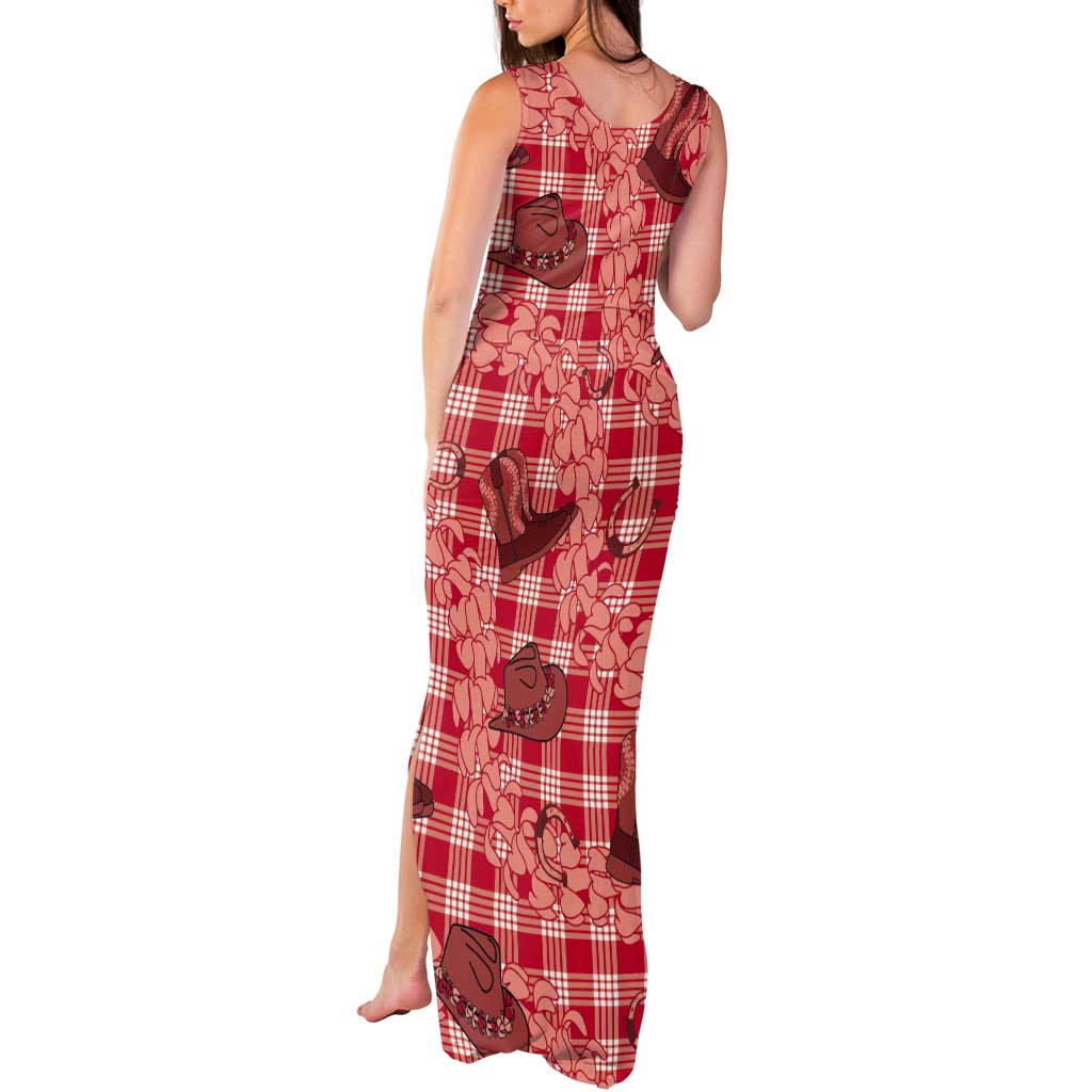 Red Palaka Hawaii Cowboy Tank Maxi Dress Puakenikeni Lei Paniolo Papale Seamless Vibes - Polynesian Pride