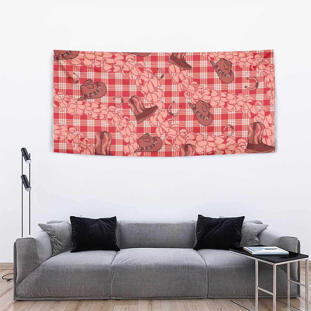Red Palaka Hawaii Cowboy Tapestry Puakenikeni Lei Paniolo Papale Seamless Vibes - Polynesian Pride