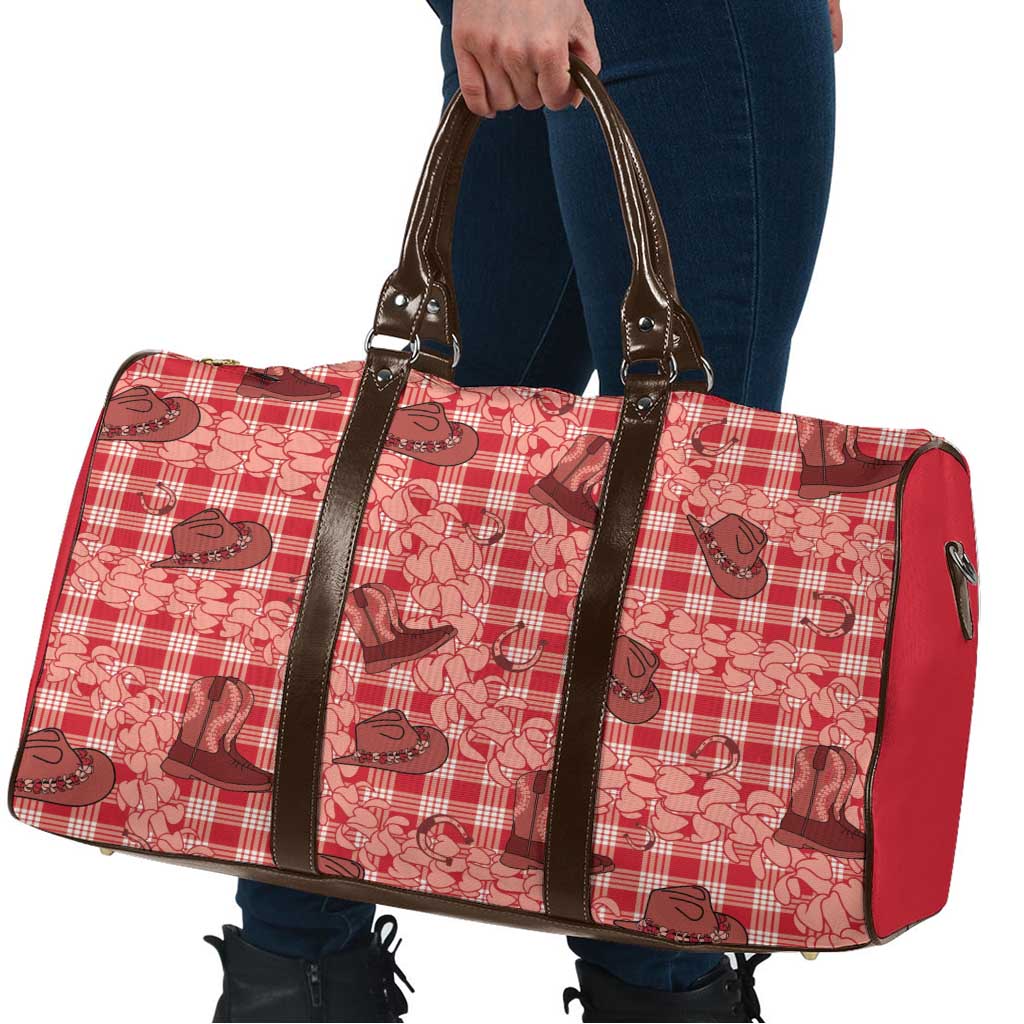 Red Palaka Hawaii Cowboy Travel Bag Puakenikeni Lei Paniolo Papale Seamless Vibes - Polynesian Pride