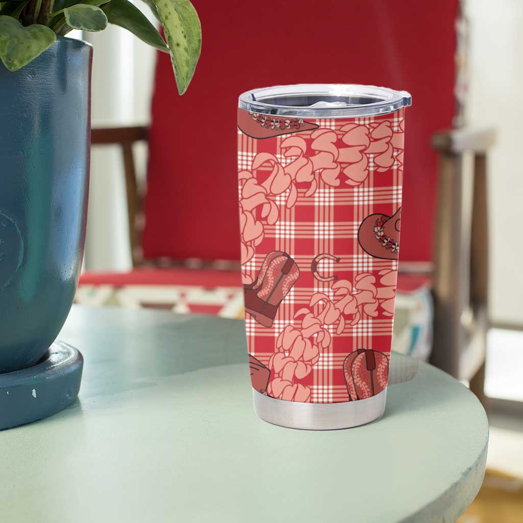 Red Palaka Hawaii Cowboy Tumbler Cup Puakenikeni Lei Paniolo Papale Seamless Vibes - Polynesian Pride