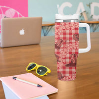 Red Palaka Hawaii Cowboy Tumbler With Handle Puakenikeni Lei Paniolo Papale Seamless Vibes - Polynesian Pride