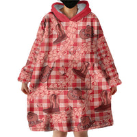 Red Palaka Hawaii Cowboy Wearable Blanket Hoodie Puakenikeni Lei Paniolo Papale Seamless Vibes - Polynesian Pride