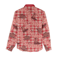 Red Palaka Hawaii Cowboy Women Casual Shirt Puakenikeni Lei Paniolo Papale Seamless Vibes - Polynesian Pride