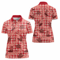 Red Palaka Hawaii Cowboy Women Polo Shirt Puakenikeni Lei Paniolo Papale Seamless Vibes - Polynesian Pride