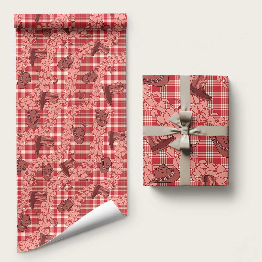 Red Palaka Hawaii Cowboy Wrapping Paper Puakenikeni Lei Paniolo Papale Seamless Vibes LT14 58" × 23" Red - Polynesian Pride