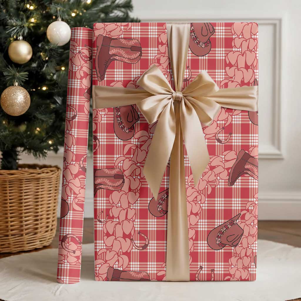 Red Palaka Hawaii Cowboy Wrapping Paper Puakenikeni Lei Paniolo Papale Seamless Vibes LT14 - Polynesian Pride