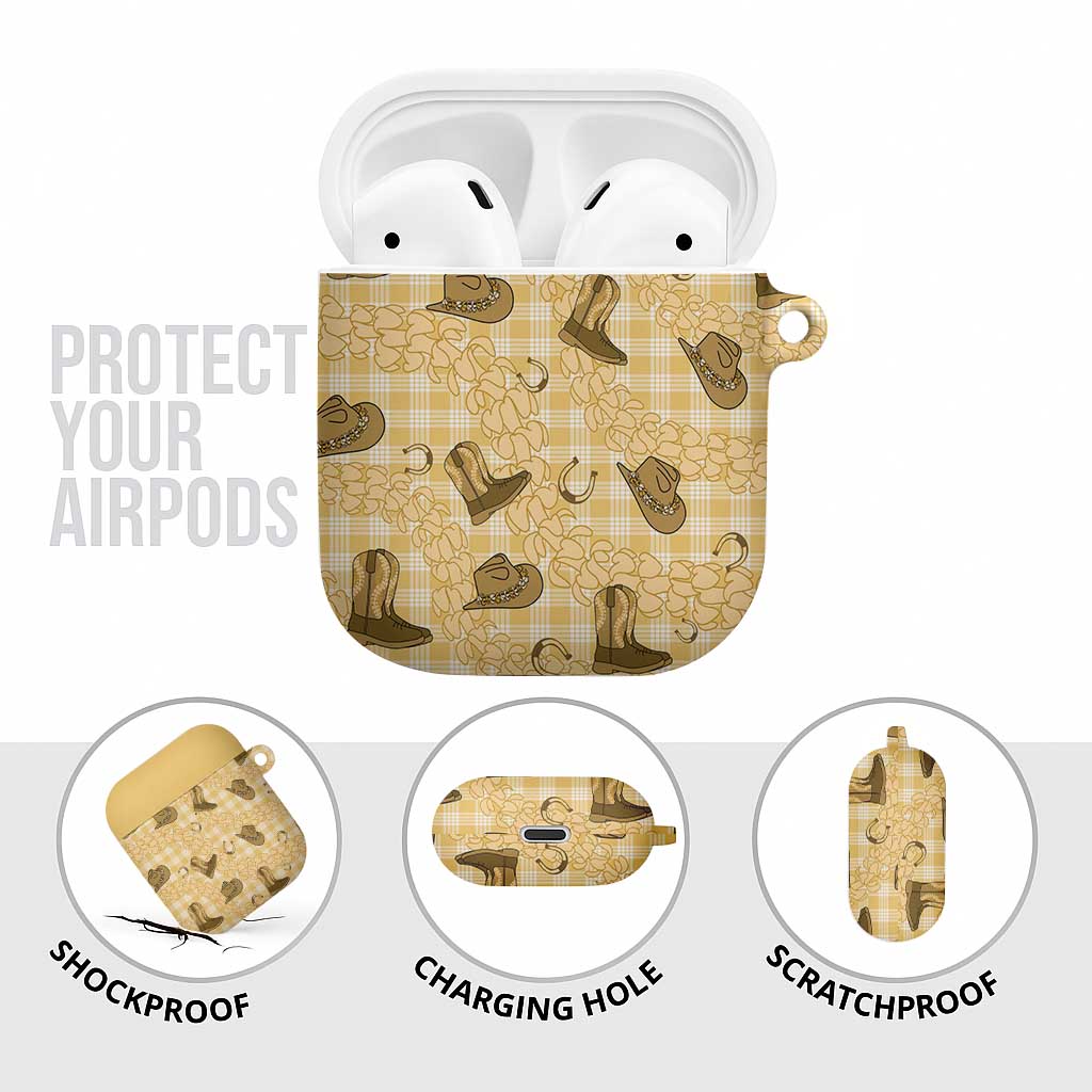 Yellow Palaka Hawaii Cowboy AirPods Case Puakenikeni Lei Paniolo Papale Seamless Vibes - Polynesian Pride