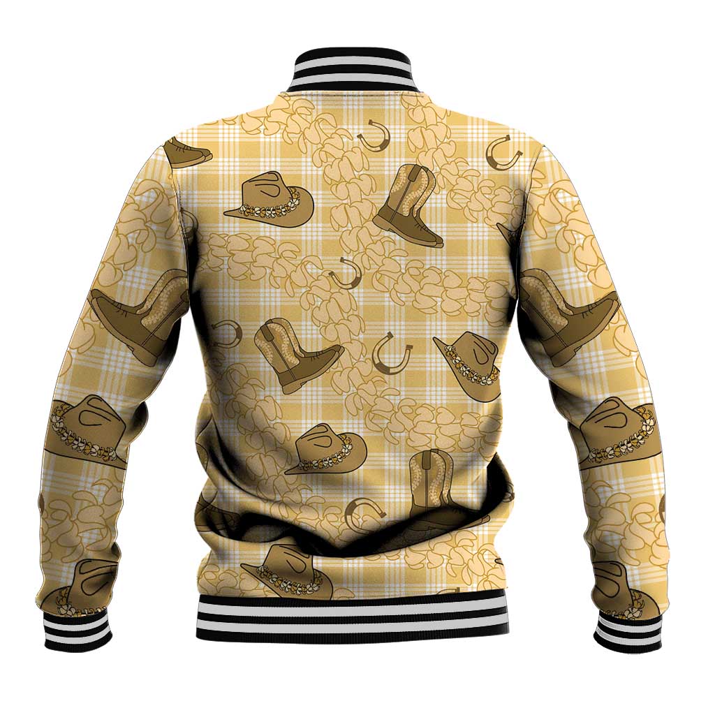 Yellow Palaka Hawaii Cowboy Baseball Jacket Puakenikeni Lei Paniolo Papale Seamless Vibes - Polynesian Pride