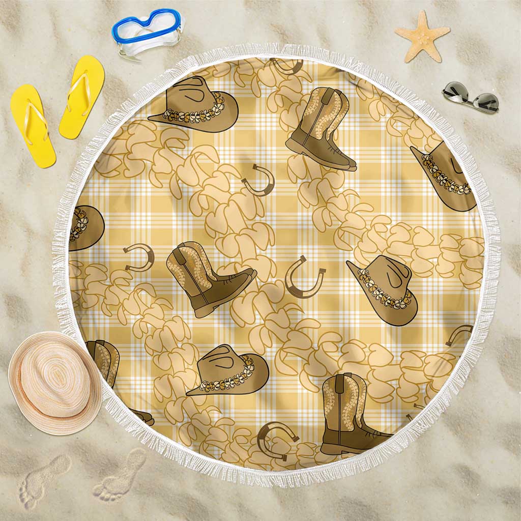 Yellow Palaka Hawaii Cowboy Beach Blanket Puakenikeni Lei Paniolo Papale Seamless Vibes - Polynesian Pride