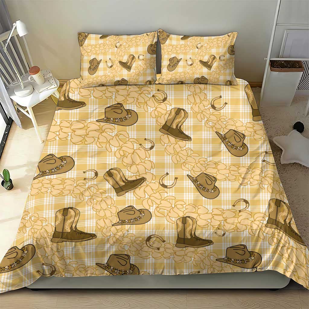 Yellow Palaka Hawaii Cowboy Bedding Set Puakenikeni Lei Paniolo Papale Seamless Vibes - Polynesian Pride