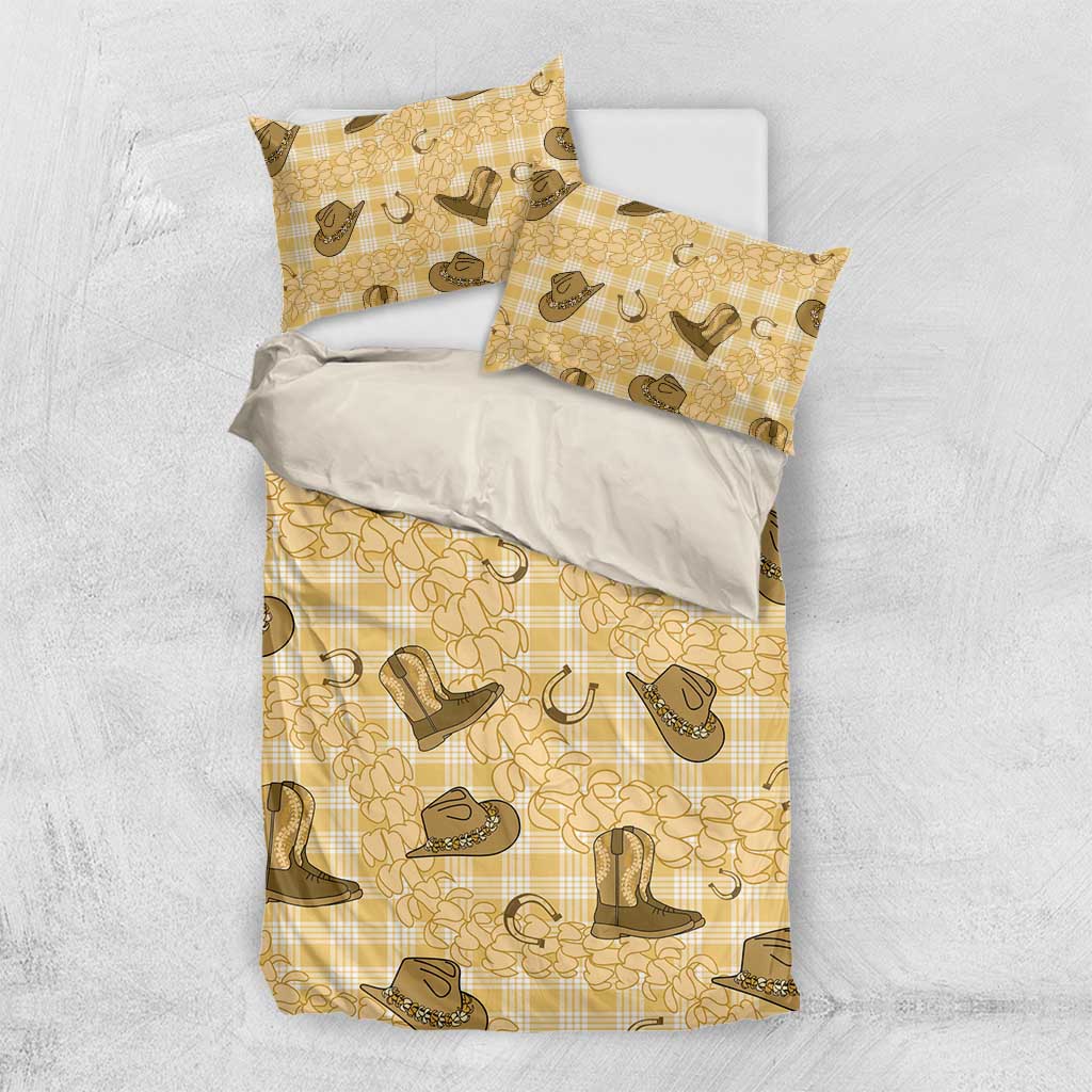 Yellow Palaka Hawaii Cowboy Bedding Set Puakenikeni Lei Paniolo Papale Seamless Vibes - Polynesian Pride
