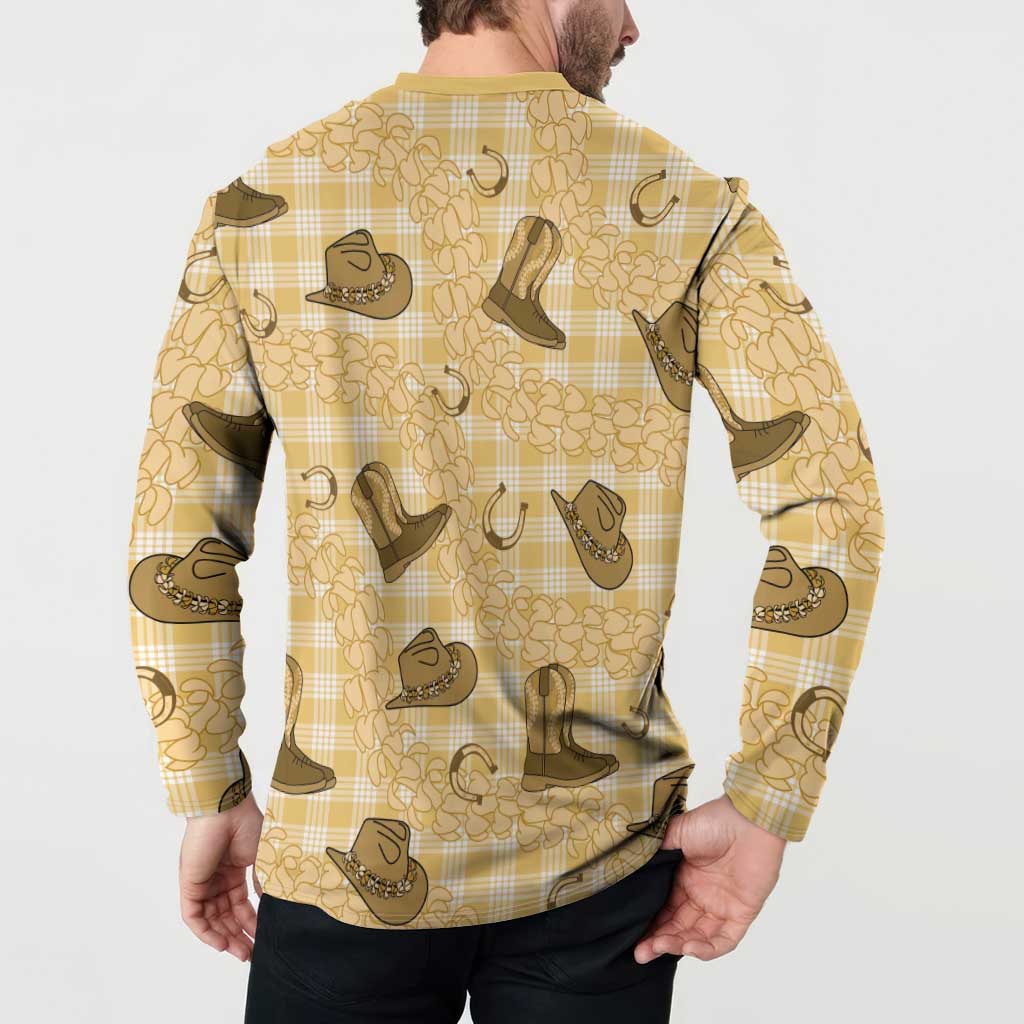 Yellow Palaka Hawaii Cowboy Button Sweatshirt Puakenikeni Lei Paniolo Papale Seamless Vibes - Polynesian Pride