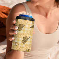 Yellow Palaka Hawaii Cowboy 4 in 1 Can Cooler Tumbler Puakenikeni Lei Paniolo Papale Seamless Vibes - Polynesian Pride