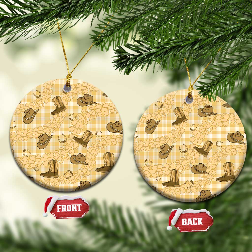 Yellow Palaka Hawaii Cowboy Ceramic Ornament Puakenikeni Lei Paniolo Papale Seamless Vibes - Polynesian Pride