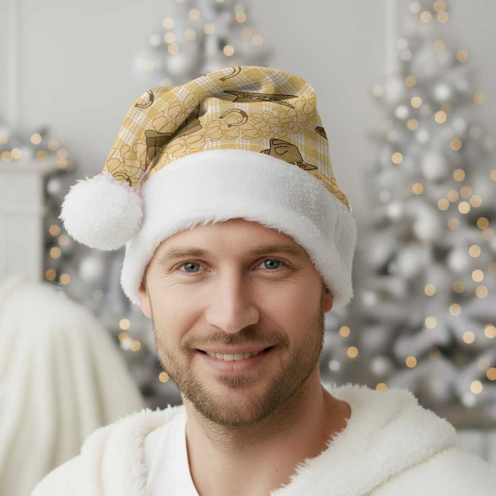 Yellow Palaka Hawaii Cowboy Christmas Santa Hat Puakenikeni Lei Paniolo Papale Seamless Vibes - Polynesian Pride