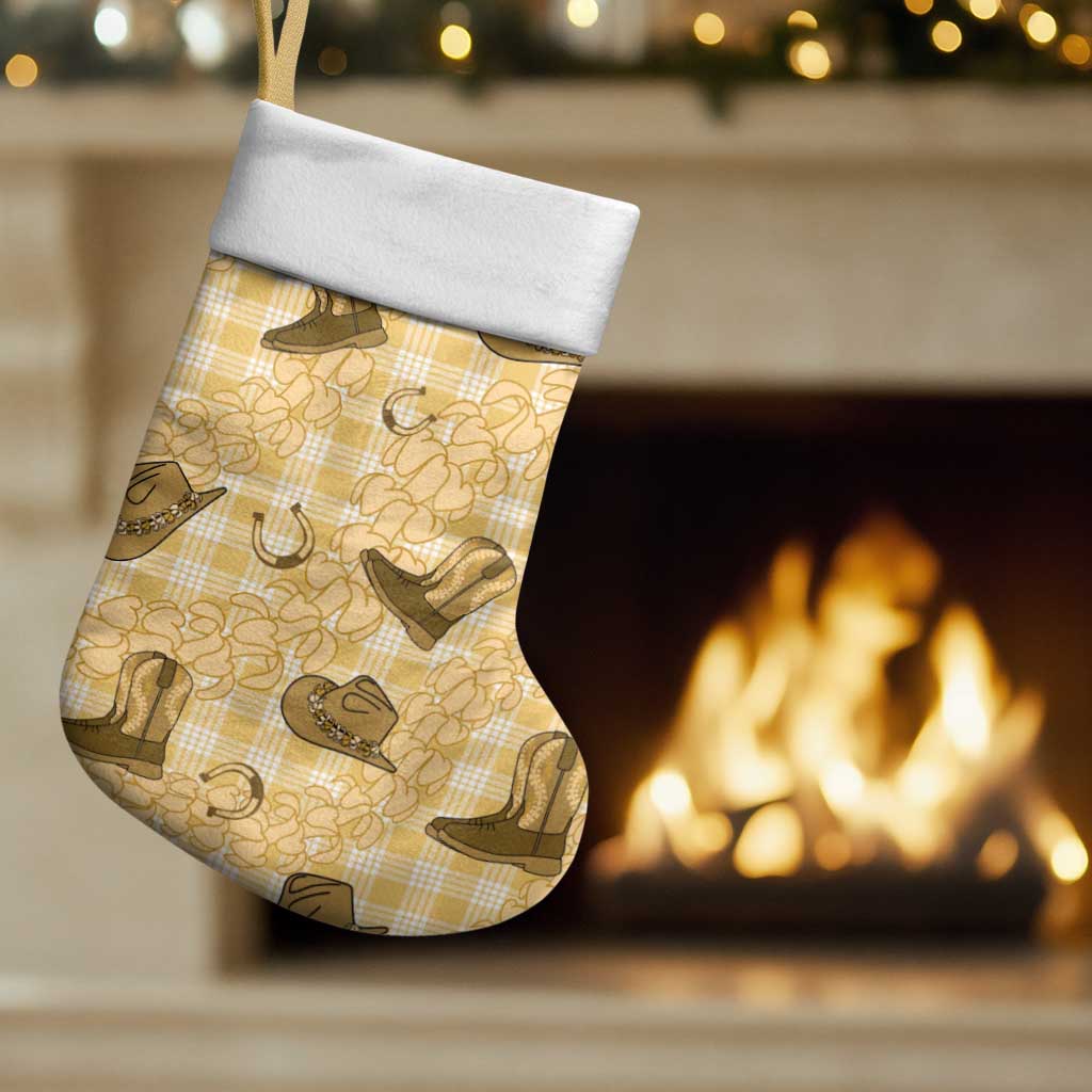 Yellow Palaka Hawaii Cowboy Christmas Stocking Puakenikeni Lei Paniolo Papale Seamless Vibes - Polynesian Pride