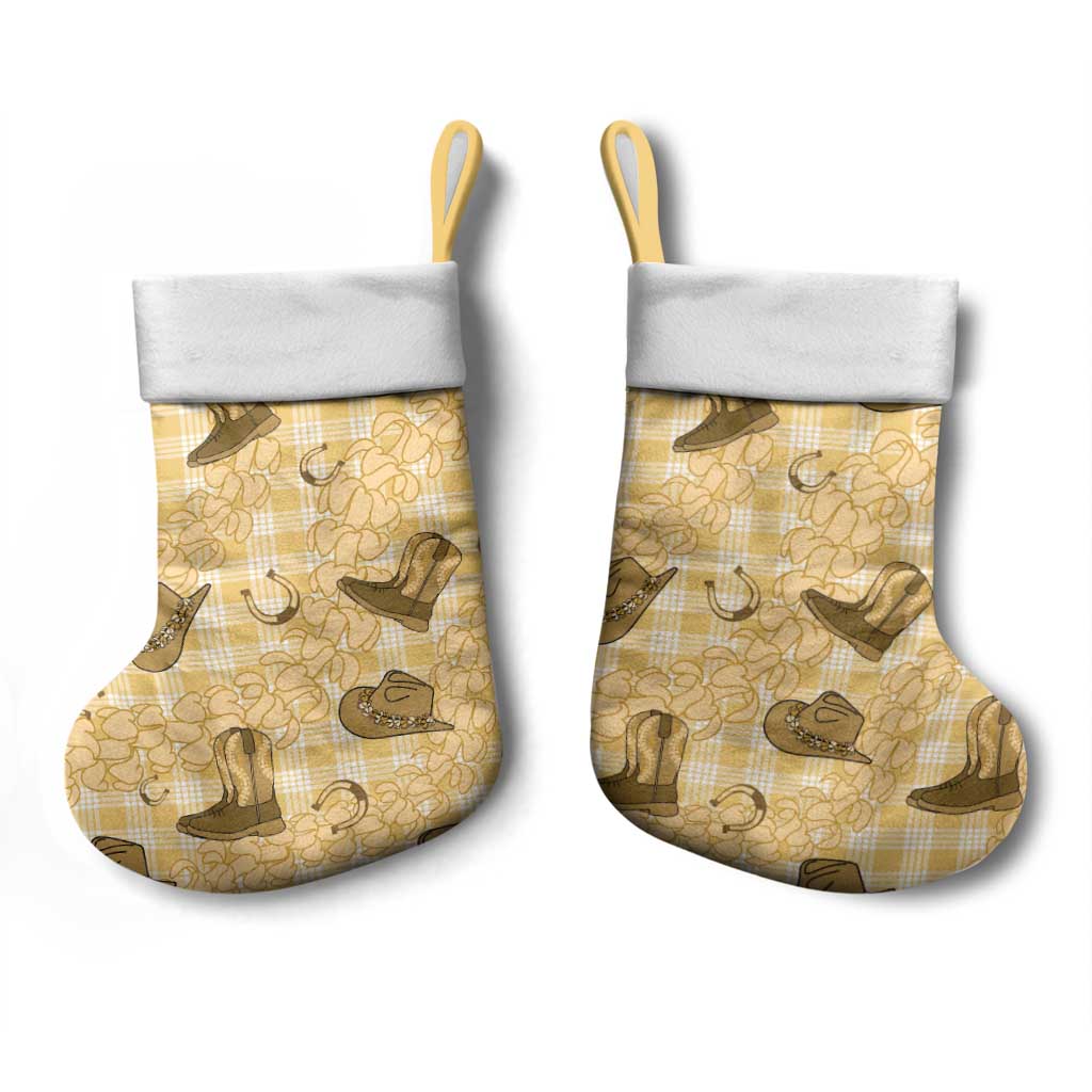 Yellow Palaka Hawaii Cowboy Christmas Stocking Puakenikeni Lei Paniolo Papale Seamless Vibes - Polynesian Pride