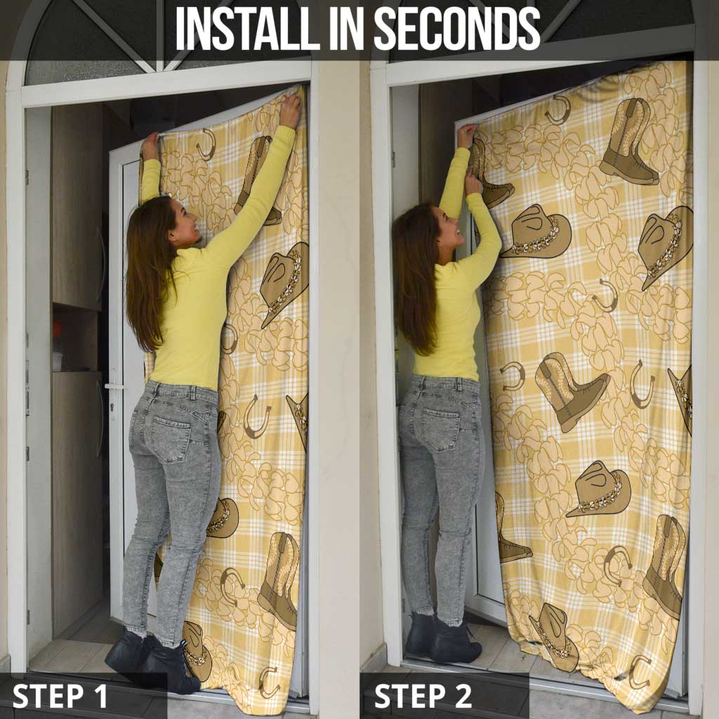 Yellow Palaka Hawaii Cowboy Door Cover Puakenikeni Lei Paniolo Papale Seamless Vibes - Polynesian Pride