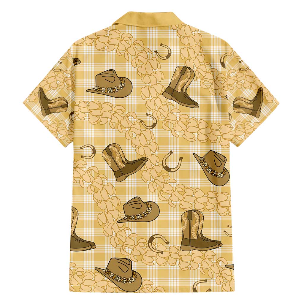 Yellow Palaka Hawaii Cowboy Family Matching Off Shoulder Maxi Dress and Hawaiian Shirt Puakenikeni Lei Paniolo Papale Seamless Vibes - Polynesian Pride