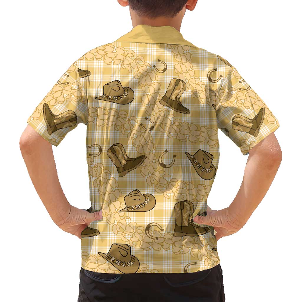 Yellow Palaka Hawaii Cowboy Family Matching Puletasi and Hawaiian Shirt Puakenikeni Lei Paniolo Papale Seamless Vibes - Polynesian Pride