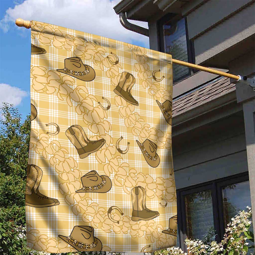 Yellow Palaka Hawaii Cowboy Garden Flag Puakenikeni Lei Paniolo Papale Seamless Vibes - Polynesian Pride